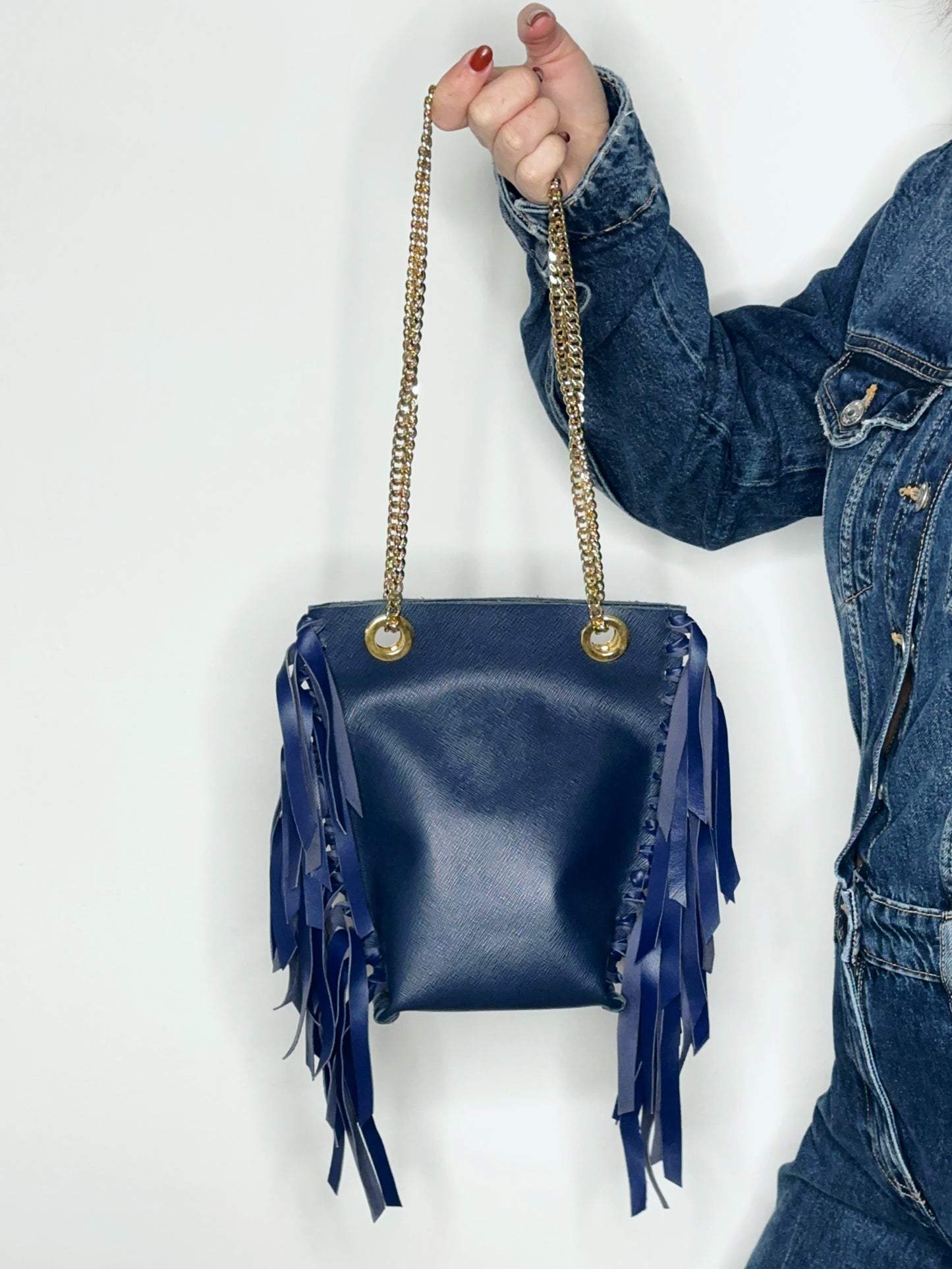 Mini Tote Bag Frange Blue