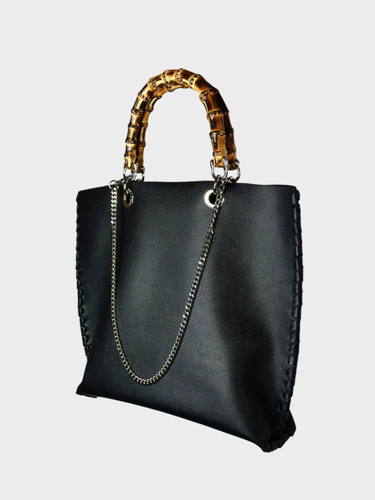 Picnic Bag in pelle nera lato Ruj Heritage