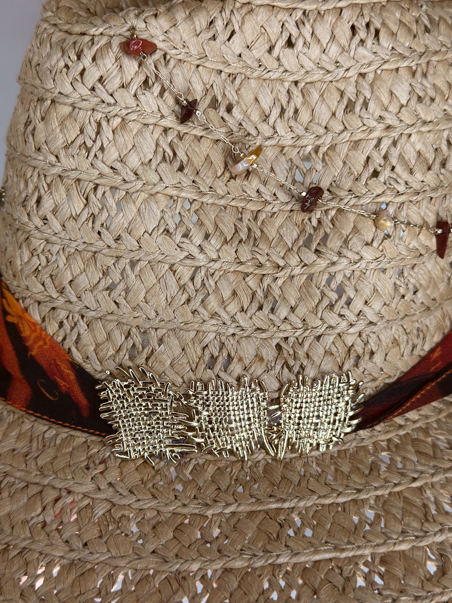 Cappello Fedora Paglia Orange dettaglio pietre Ruj Heritage