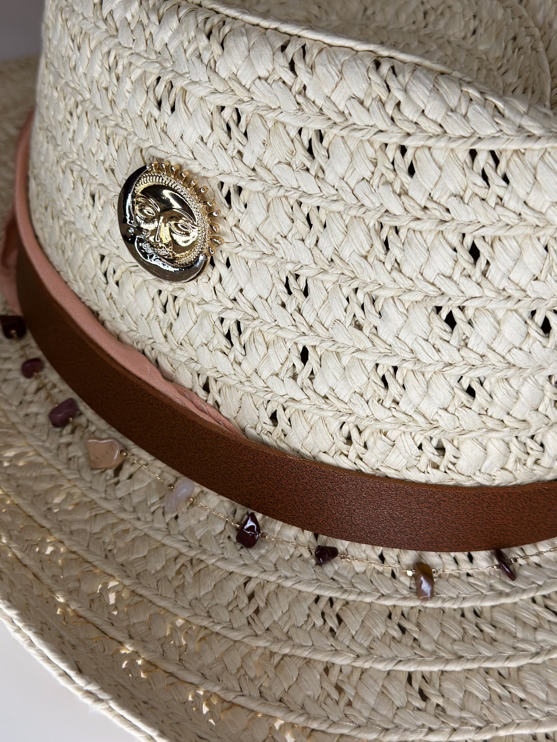 Cappello Western Paglia Rosa dettaglio pietre Ruj Heritage