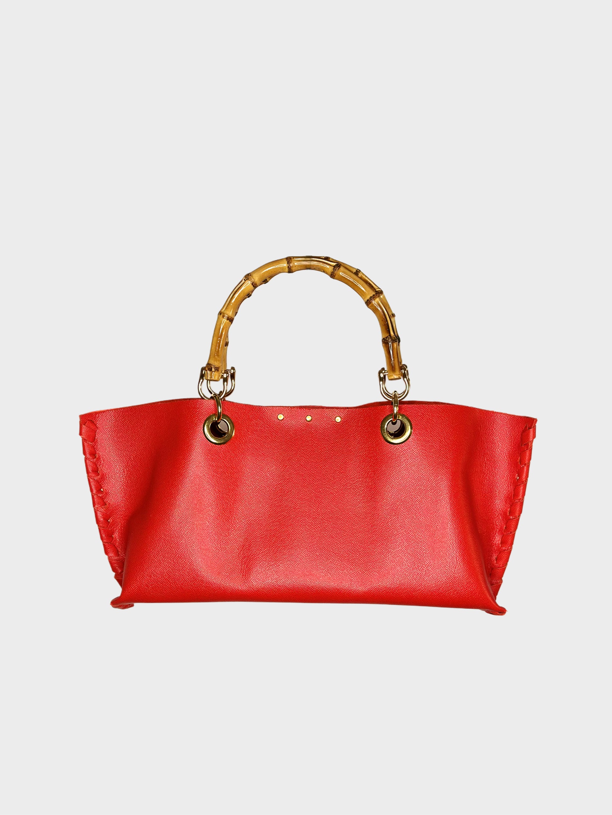 Borsa Mini Picnic rossa in pelle con bambù Ruj Heritage