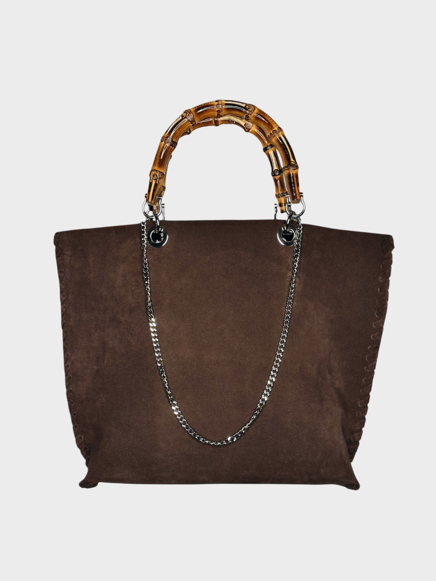 Borsa Picnic suede marrone in pelle con bambù Ruj Heritage
