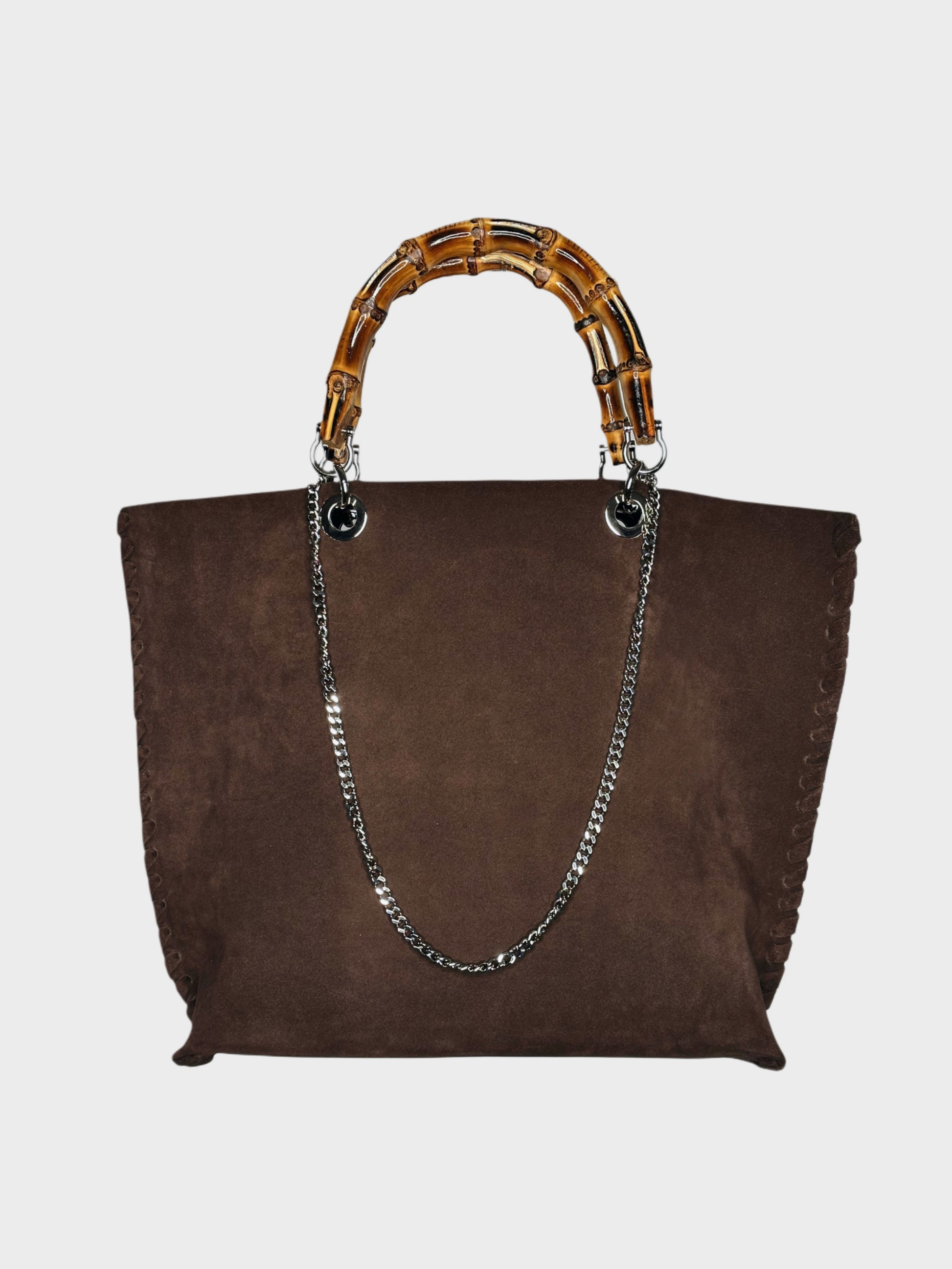 Borsa Picnic suede marrone in pelle con bambù Ruj Heritage