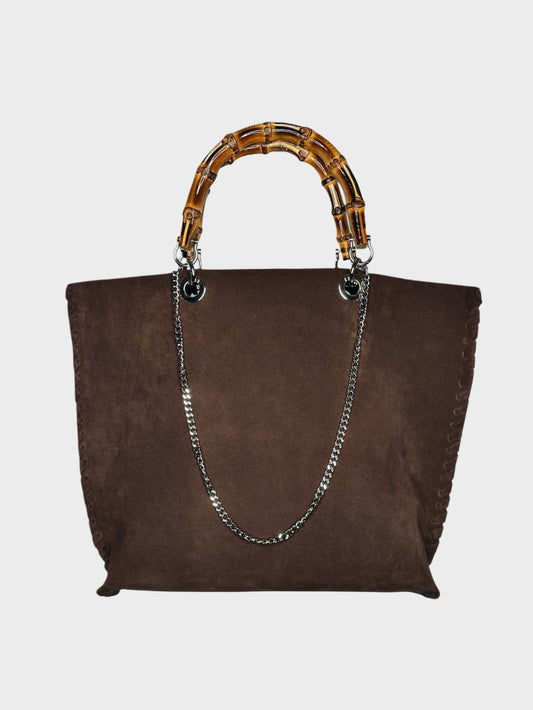 Borsa Picnic suede marrone in pelle con bambù Ruj Heritage