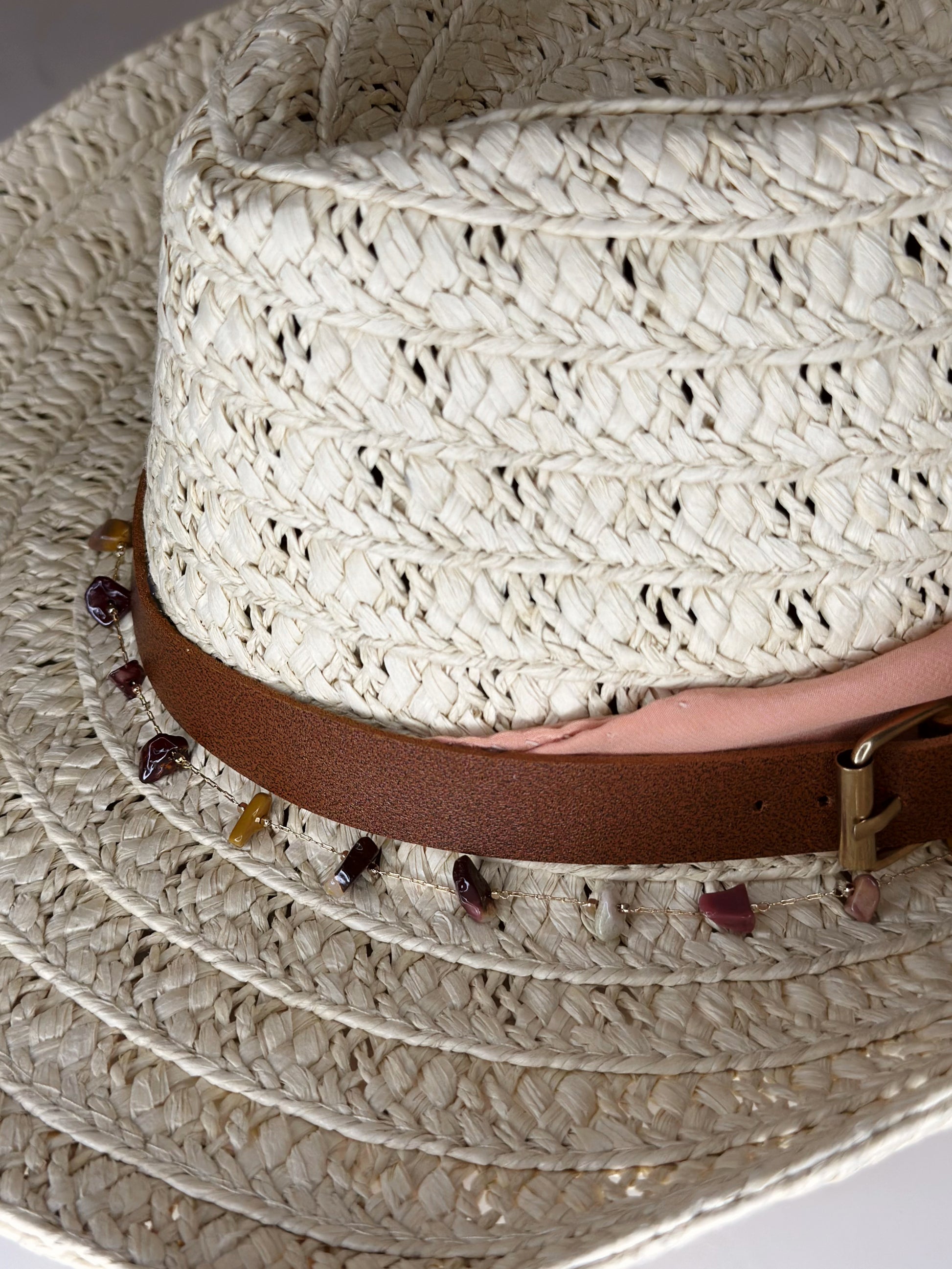 Cappello Western Paglia Rosa dettaglio intreccio Ruj Heritage