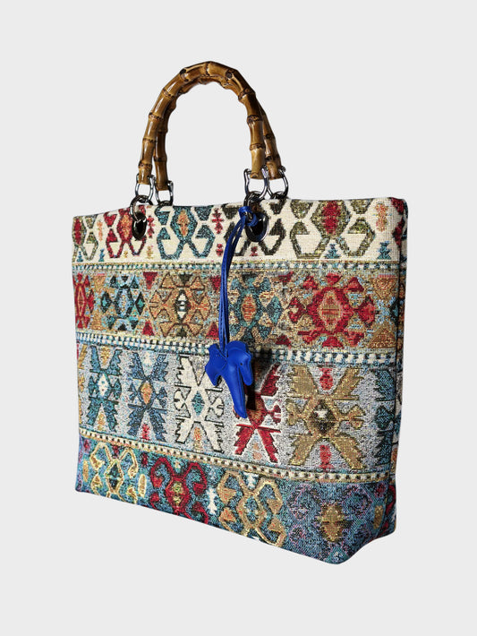 Picnic Bag Jacquard Blue lato Ruj Heritage