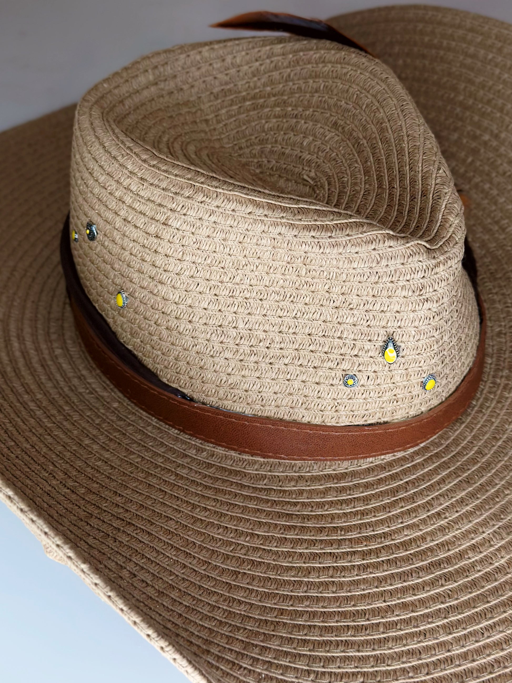 Cappello Western Paglia Cioccolato dettaglio pietre Ruj Heritage