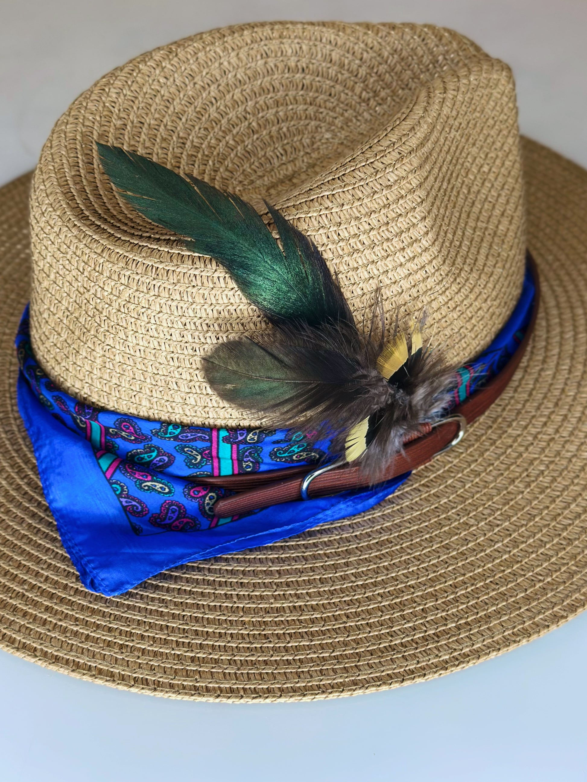 Cappello Fedora Paglia Blu dettaglio foulard Ruj Heritage