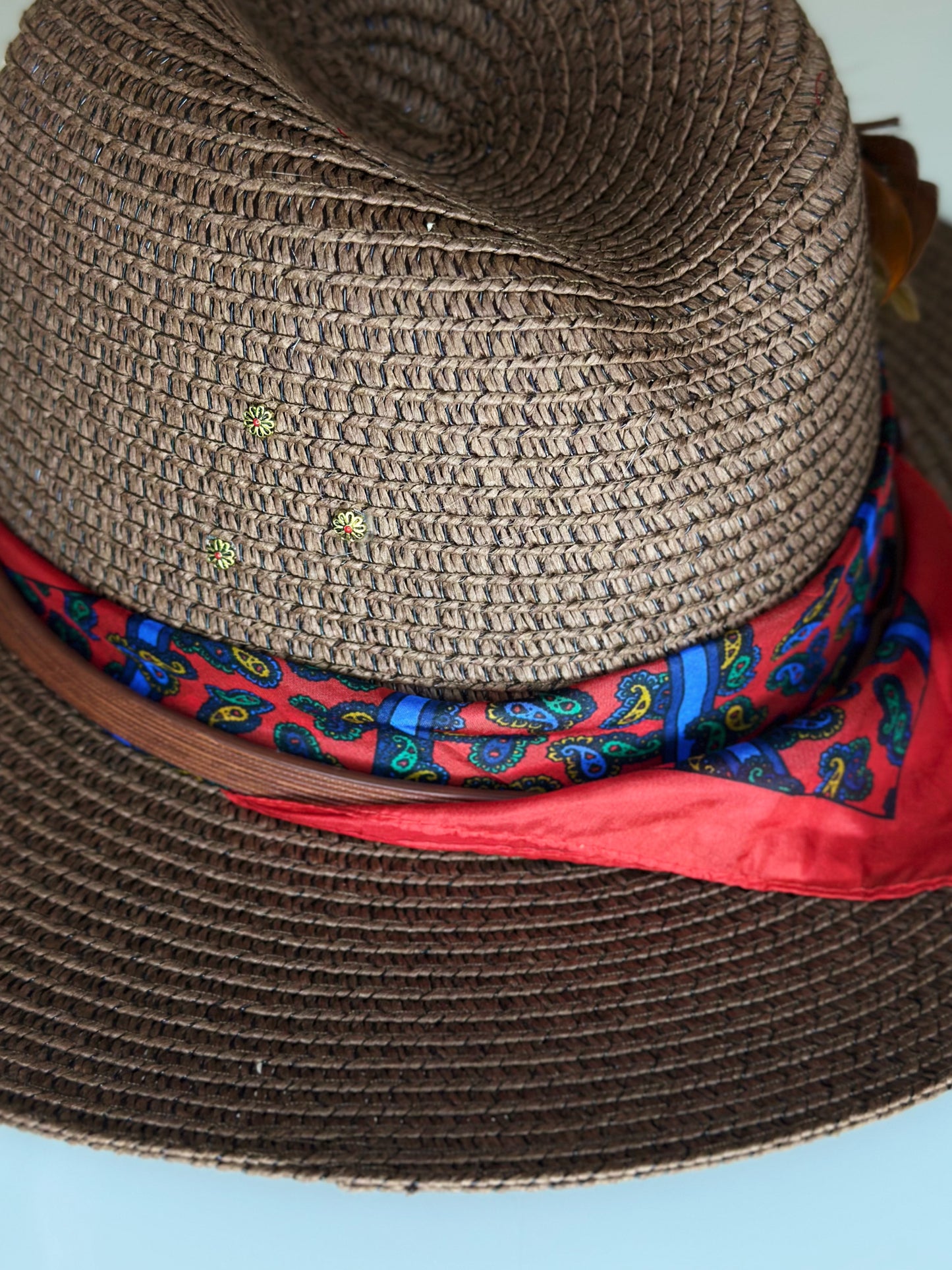 Cappello Fedora Paglia Rosso foulard Ruj Heritage