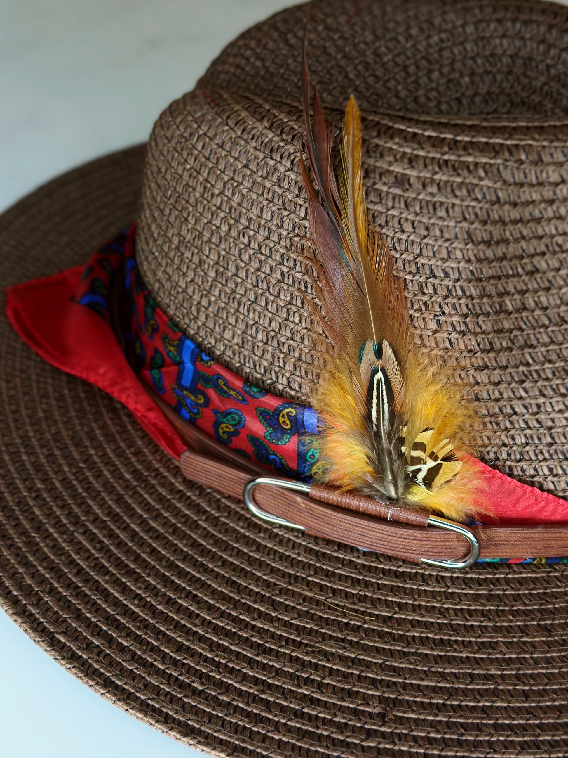 Cappello Fedora Paglia Rosso piuma fagiano Ruj Heritage