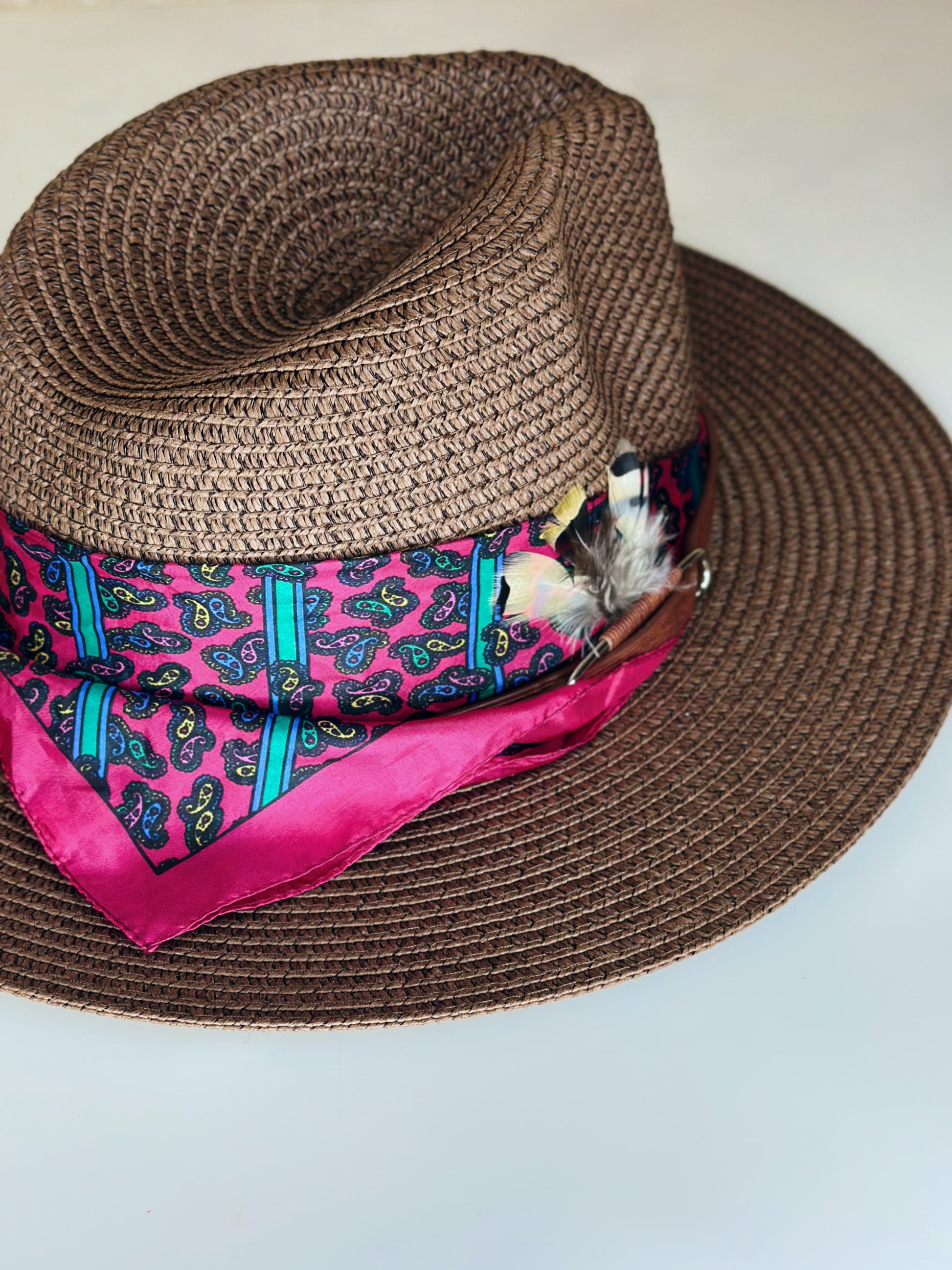 Cappello Fedora Paglia Fucsia foulard Ruj Heritage
