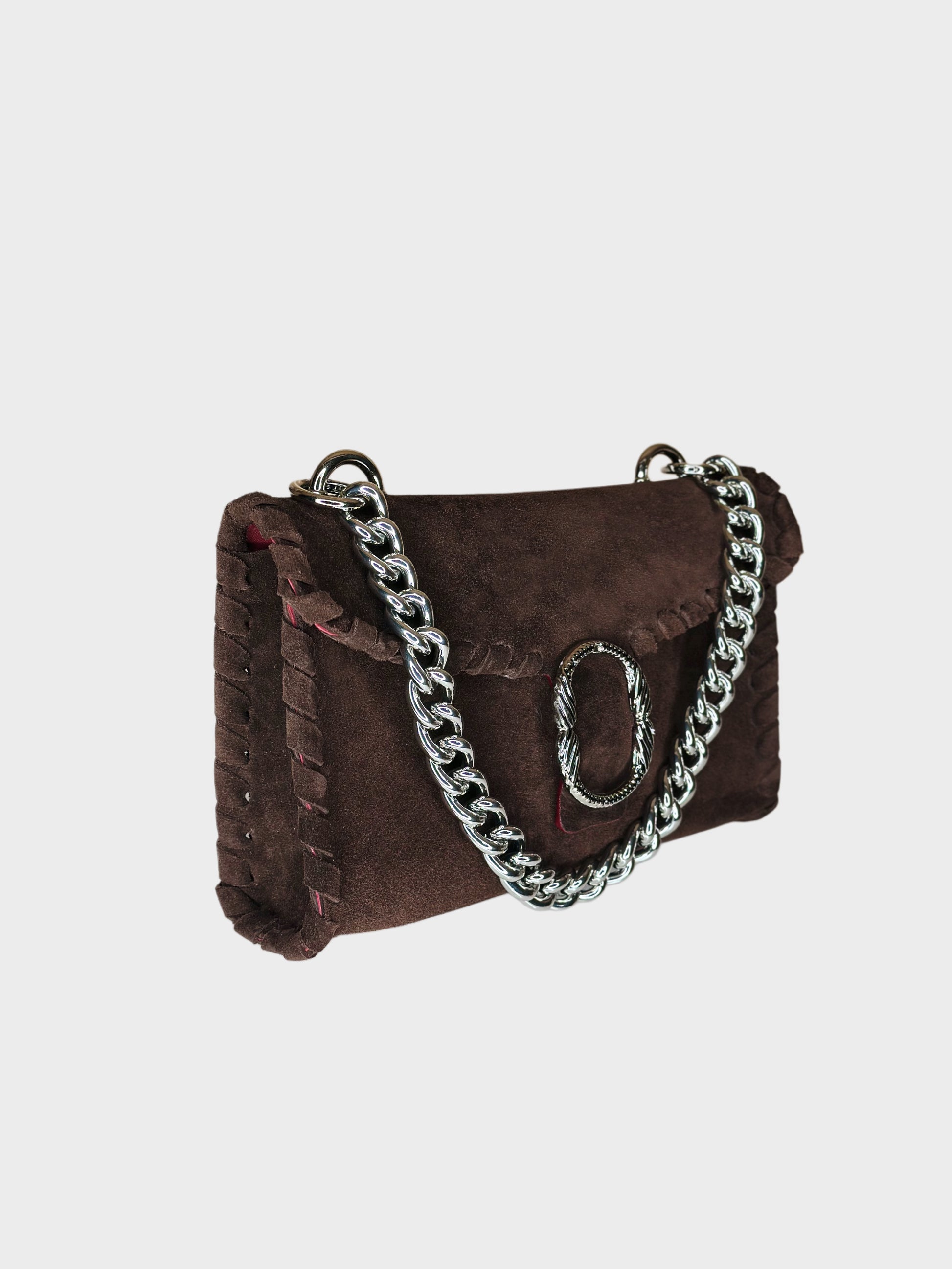 Mini Shoulder Bag suede cioccolato marrone borsa in suede italiana vista laterale