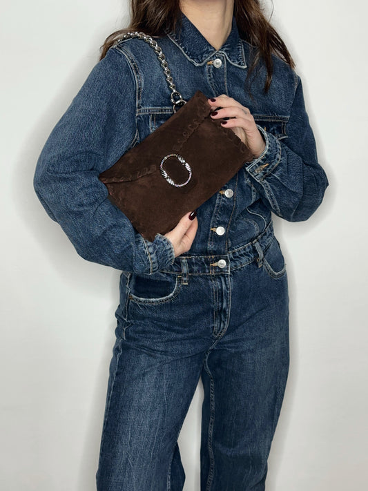Mini Shoulder Bag Suede Cioccolato