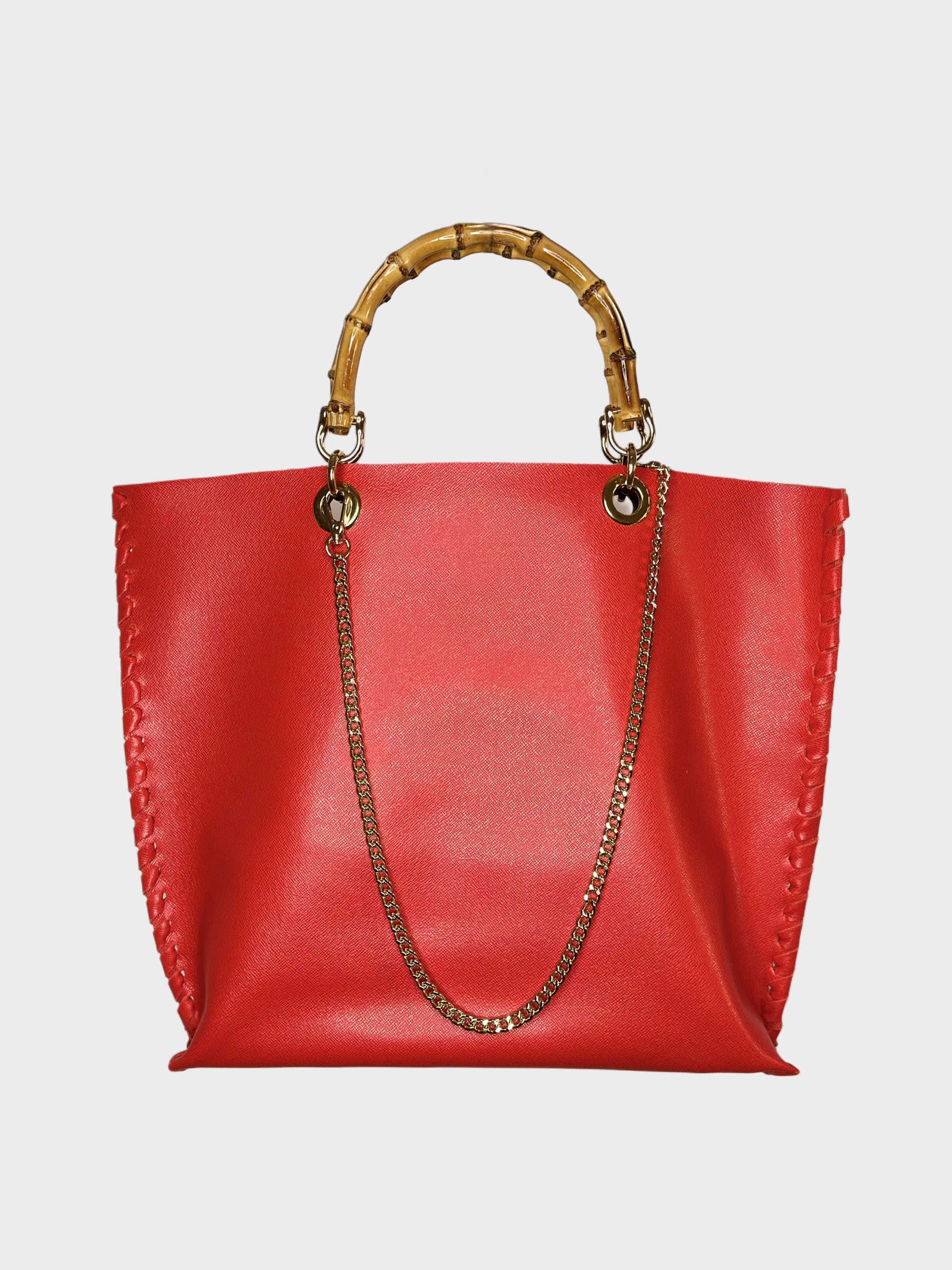 Borsa Picnic rossa in pelle con bambù Ruj Heritage