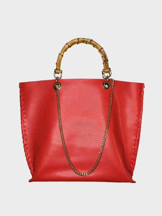 Borsa Picnic rossa in pelle con bambù Ruj Heritage