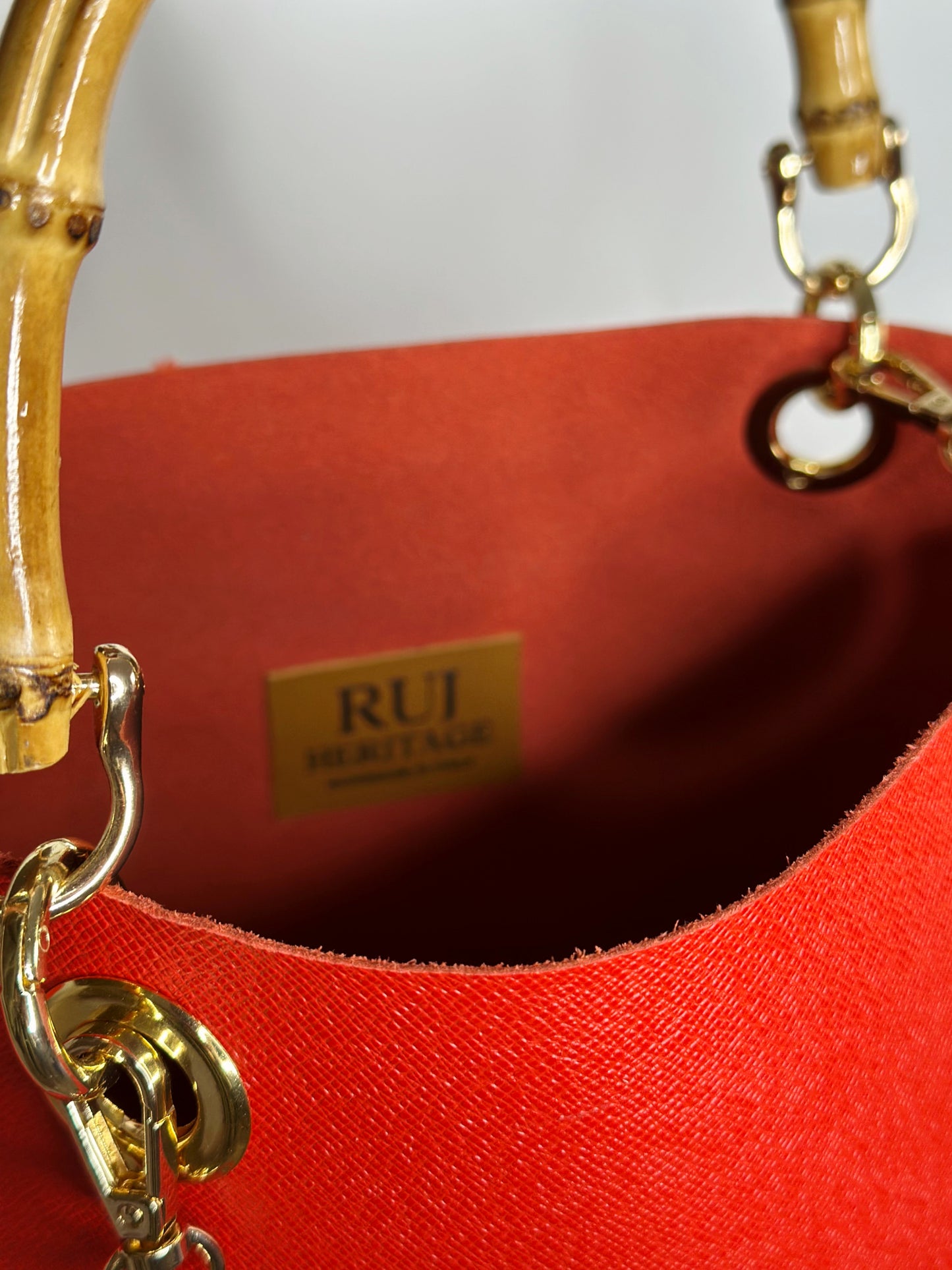 Borsa Picnic rossa in pelle chiusura con bambù Ruj Heritage