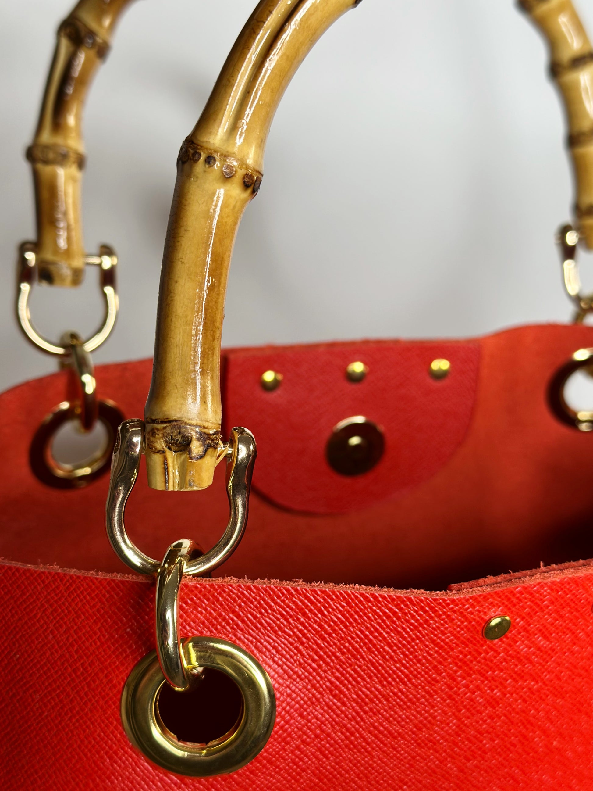 Borsa Mini Picnic rossa in pelle chiusura con bambù Ruj Heritage