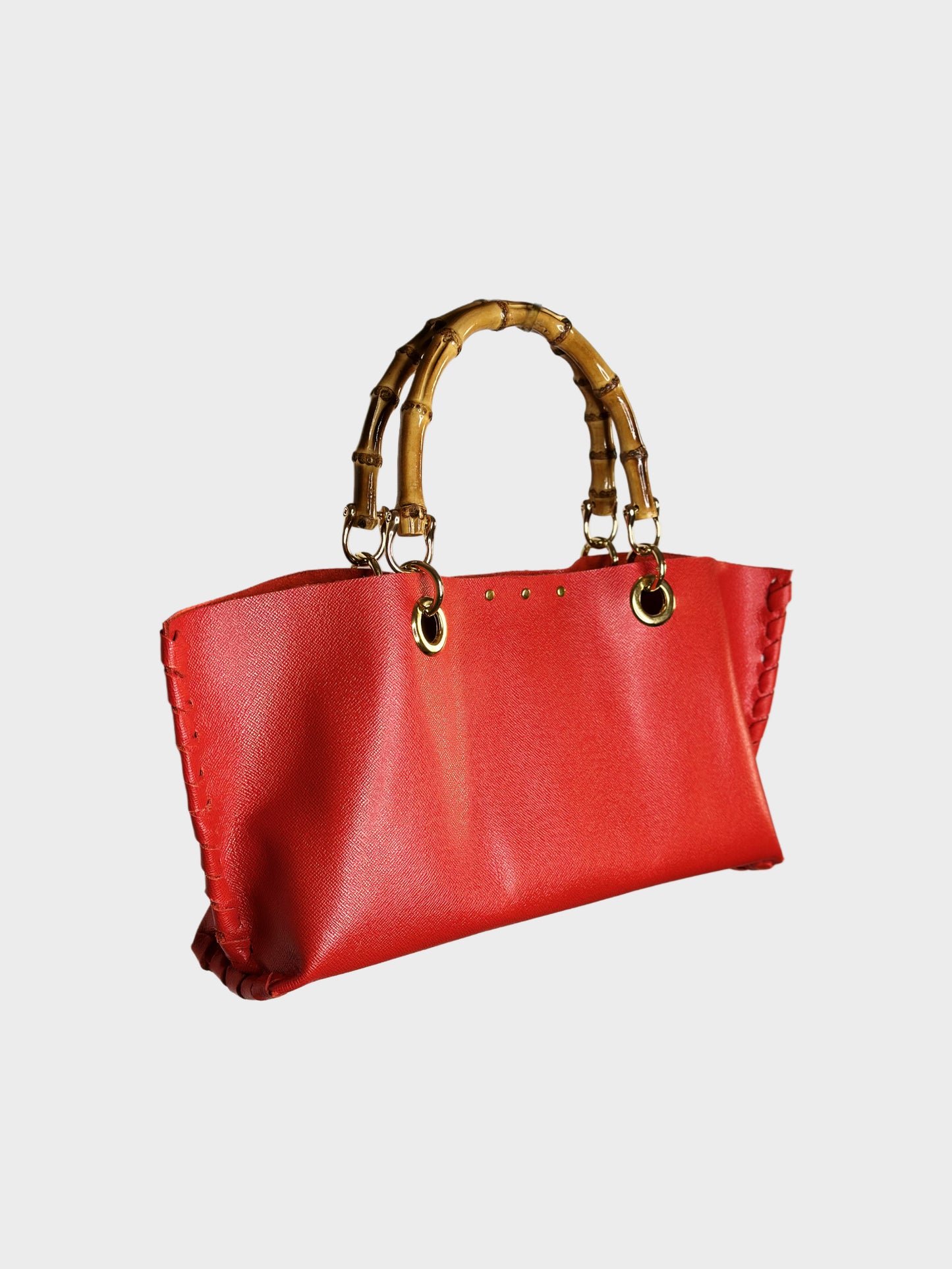Borsa Mini Picnic rossa in pelle lato con bambù Ruj Heritage