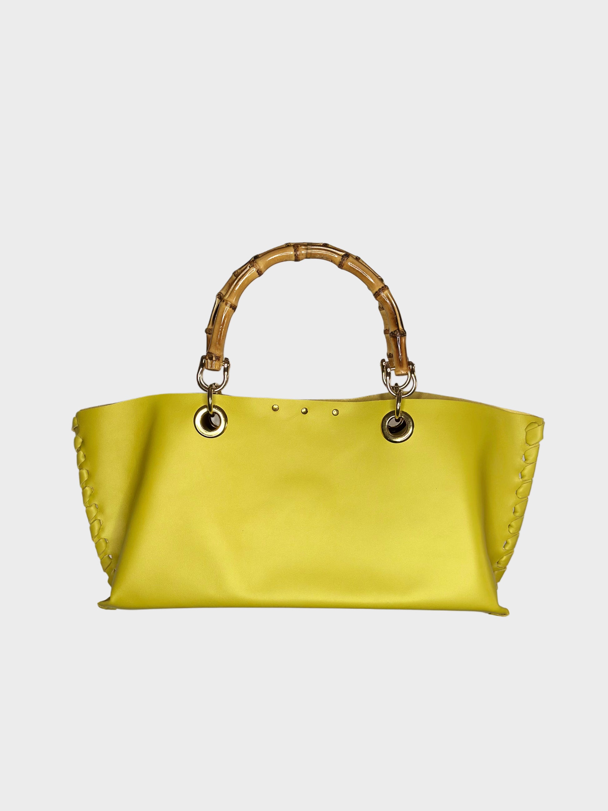 Borsa Mini Picnic Lime in pelle con bambù Ruj Heritage