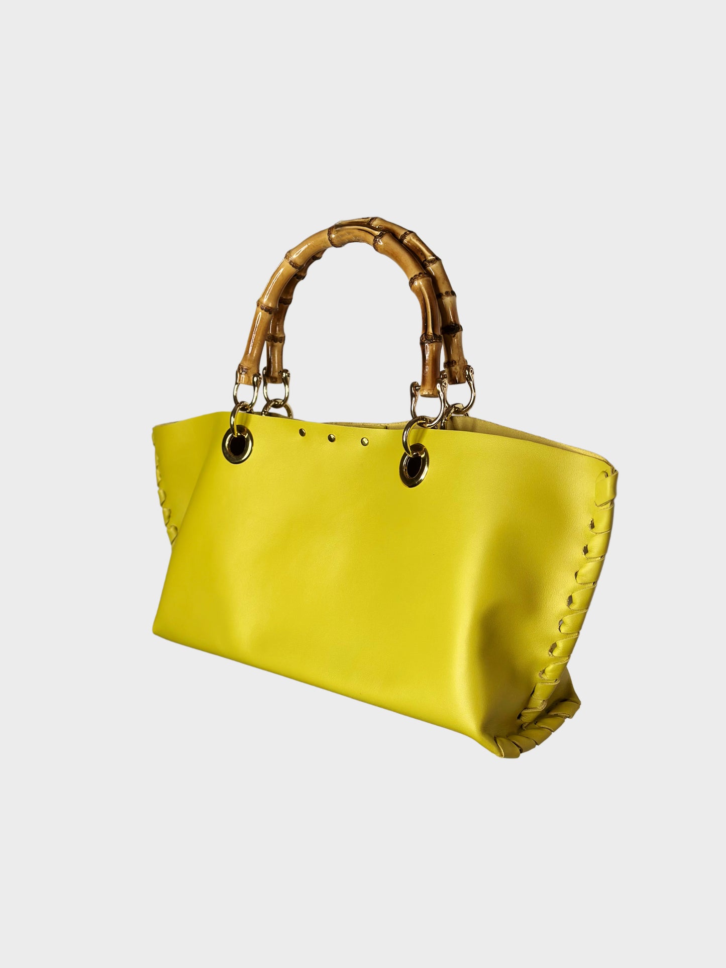Borsa Mini Picnic Lime in pelle lato con bambù Ruj Heritage