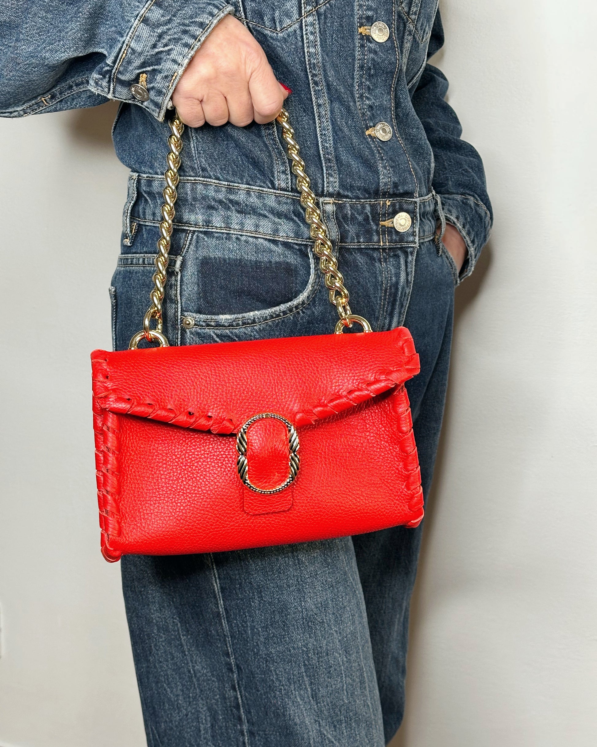 Borsa Mini Shoulder rossa indossata a mano Ruj Heritage
