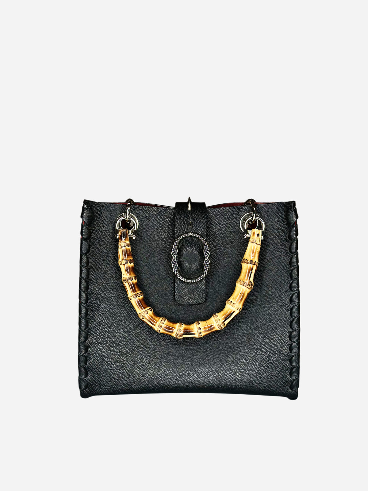 Bamboo Bag in pelle nera fronte Ruj Heritage