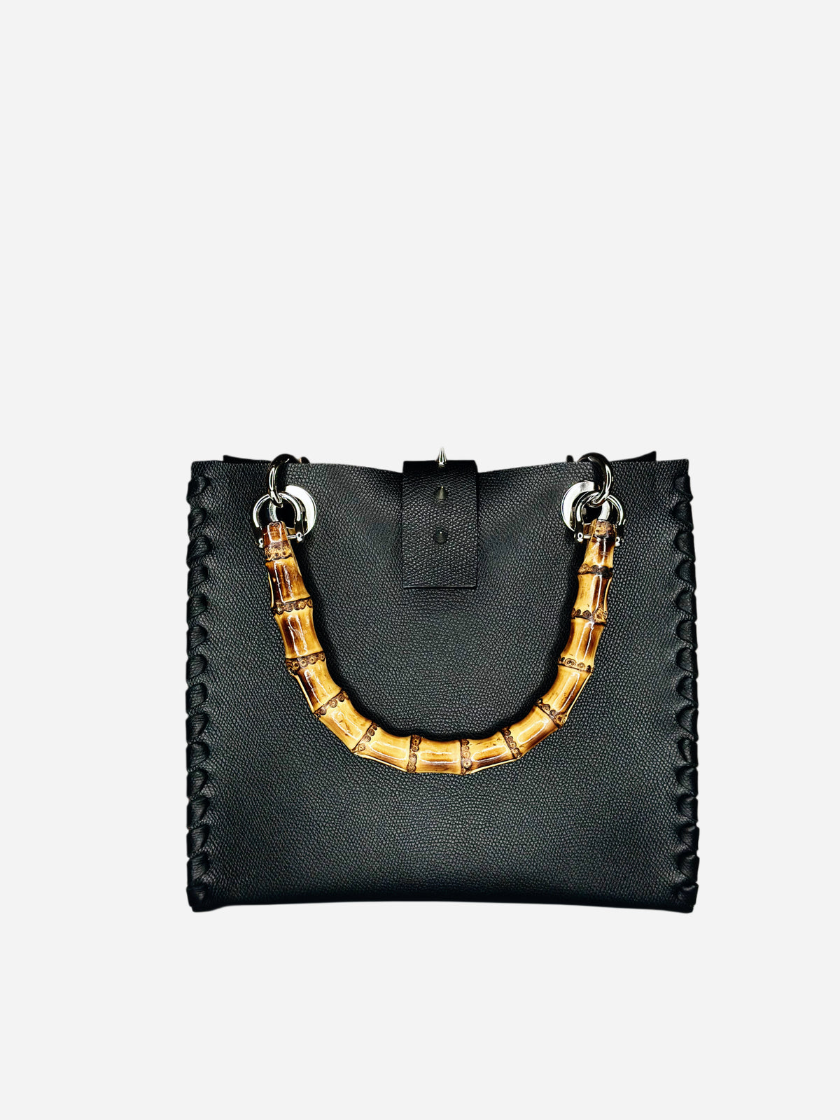 Bamboo Bag in pelle nera retro Ruj Heritage