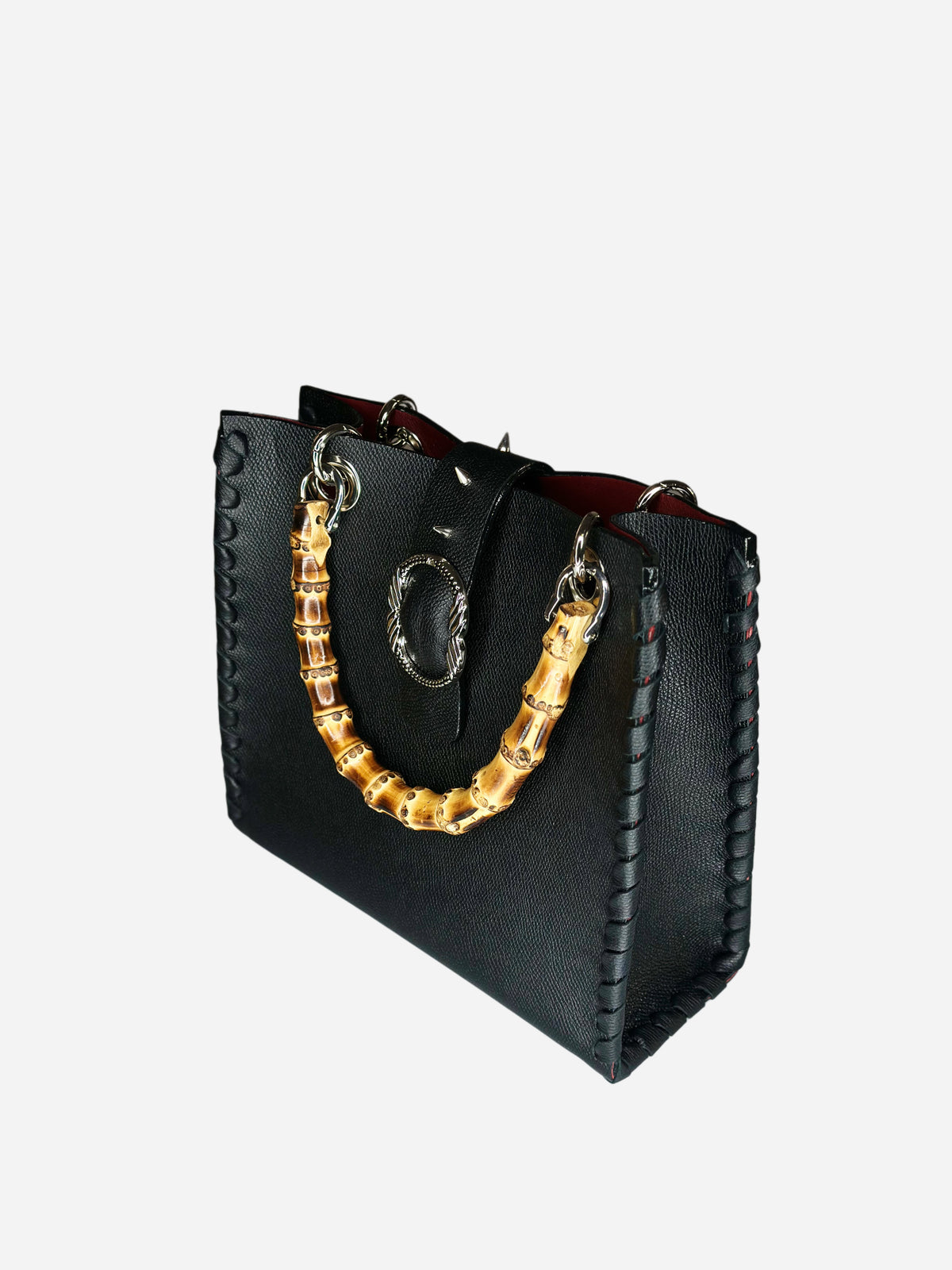 Bamboo Bag in pelle nera laterale Ruj Heritage