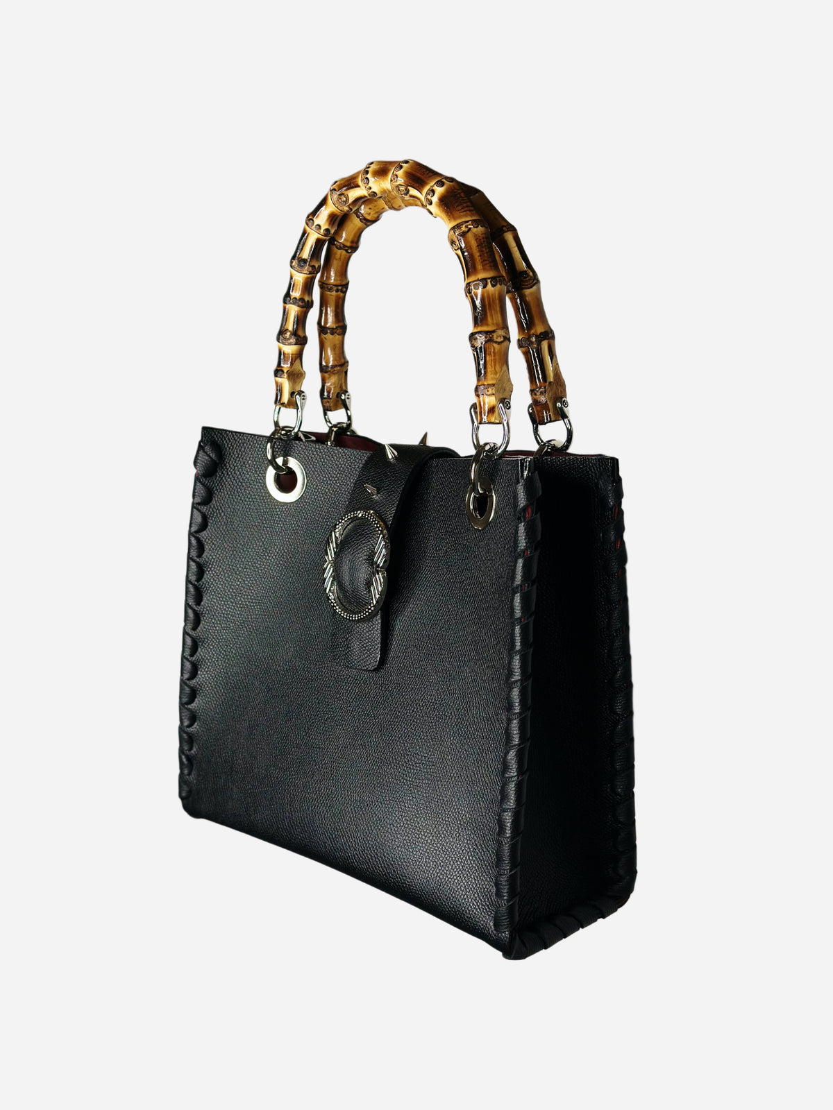 Bamboo Bag in pelle nera lato Ruj Heritage