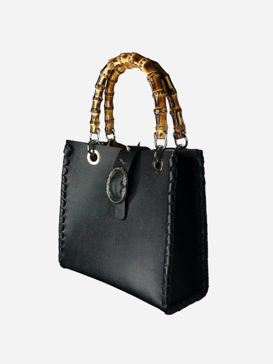 Bamboo Bag in pelle nera lato Ruj Heritage