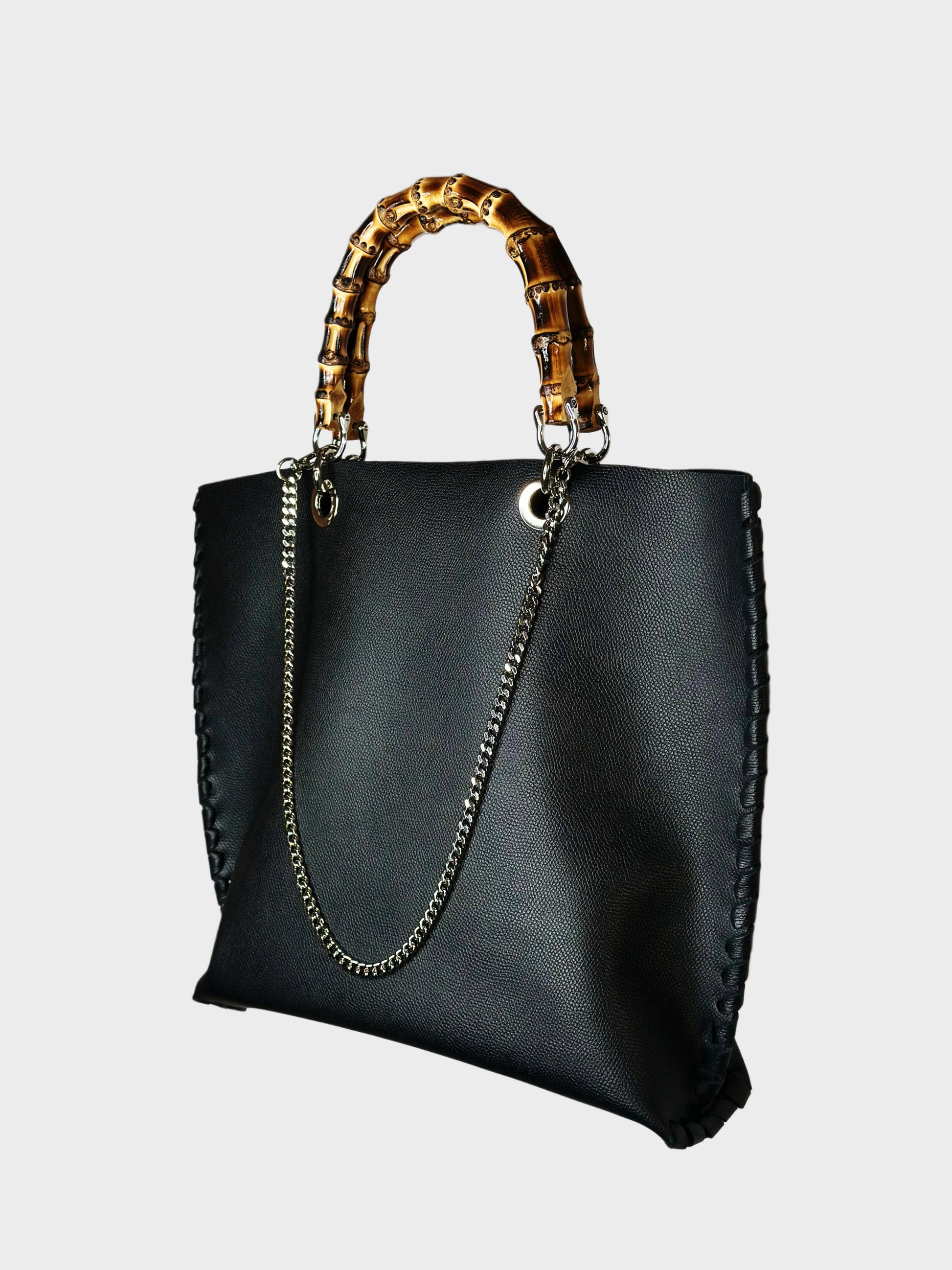 Picnic Bag in pelle nera lato Ruj Heritage