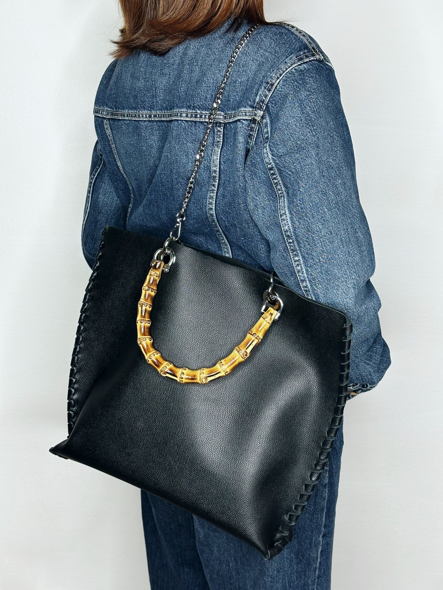 Picnic Bag in pelle nera a spalla Ruj Heritage