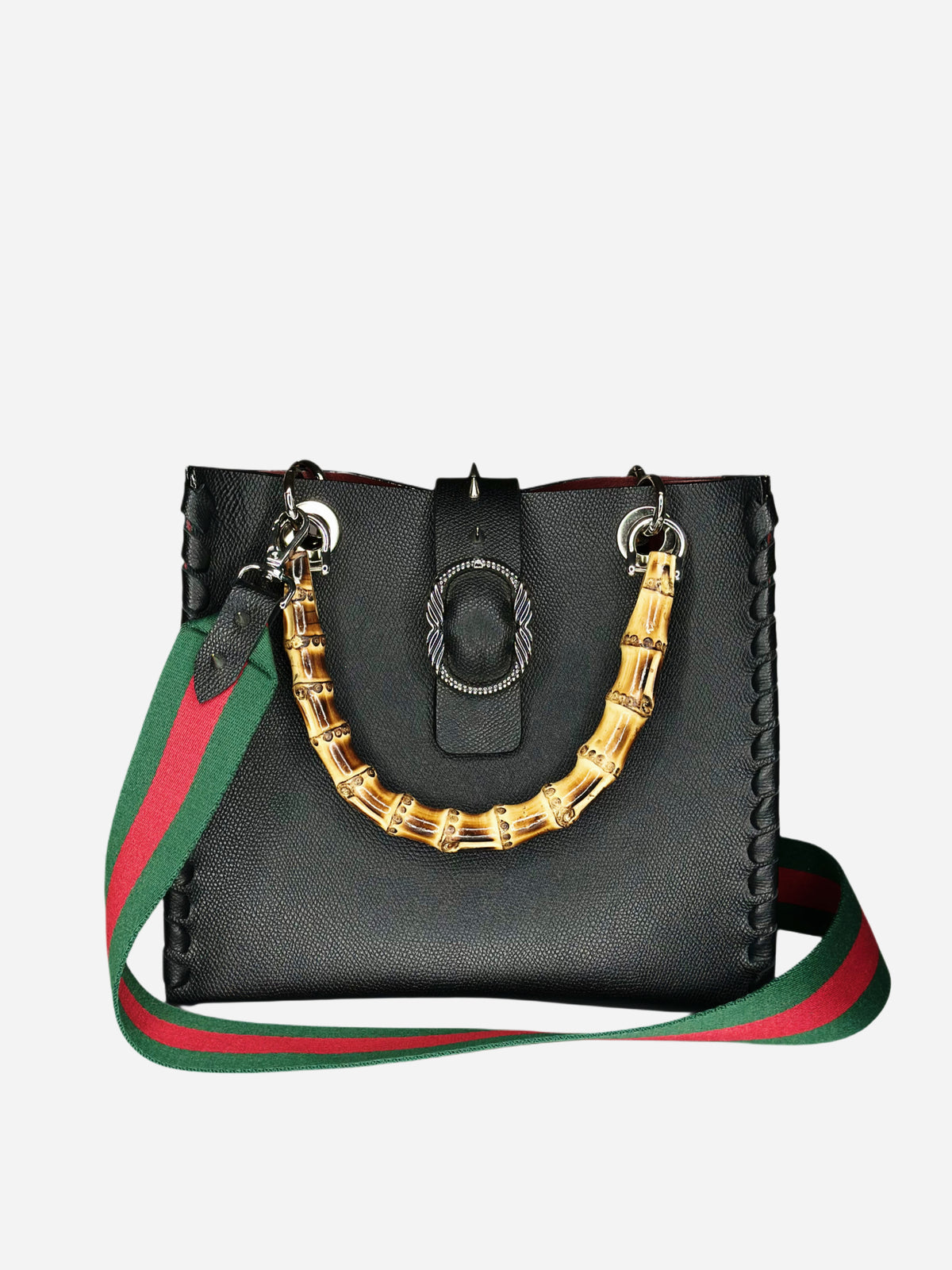 Bamboo Bag in pelle nera con tracolla Ruj Heritage