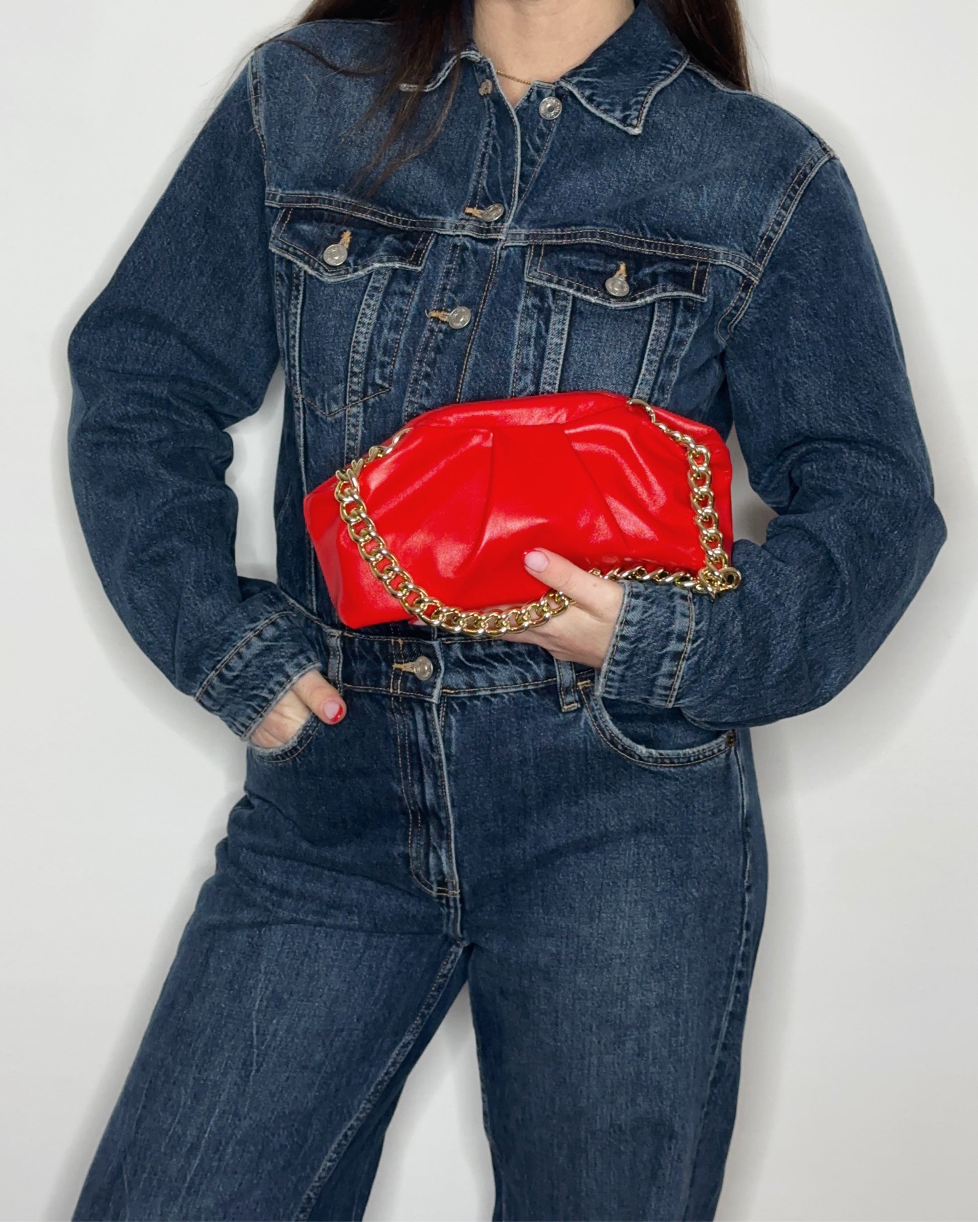 Mini Puffy Bag Rosso Corallo in pelle a mano catena Ruj Heritage