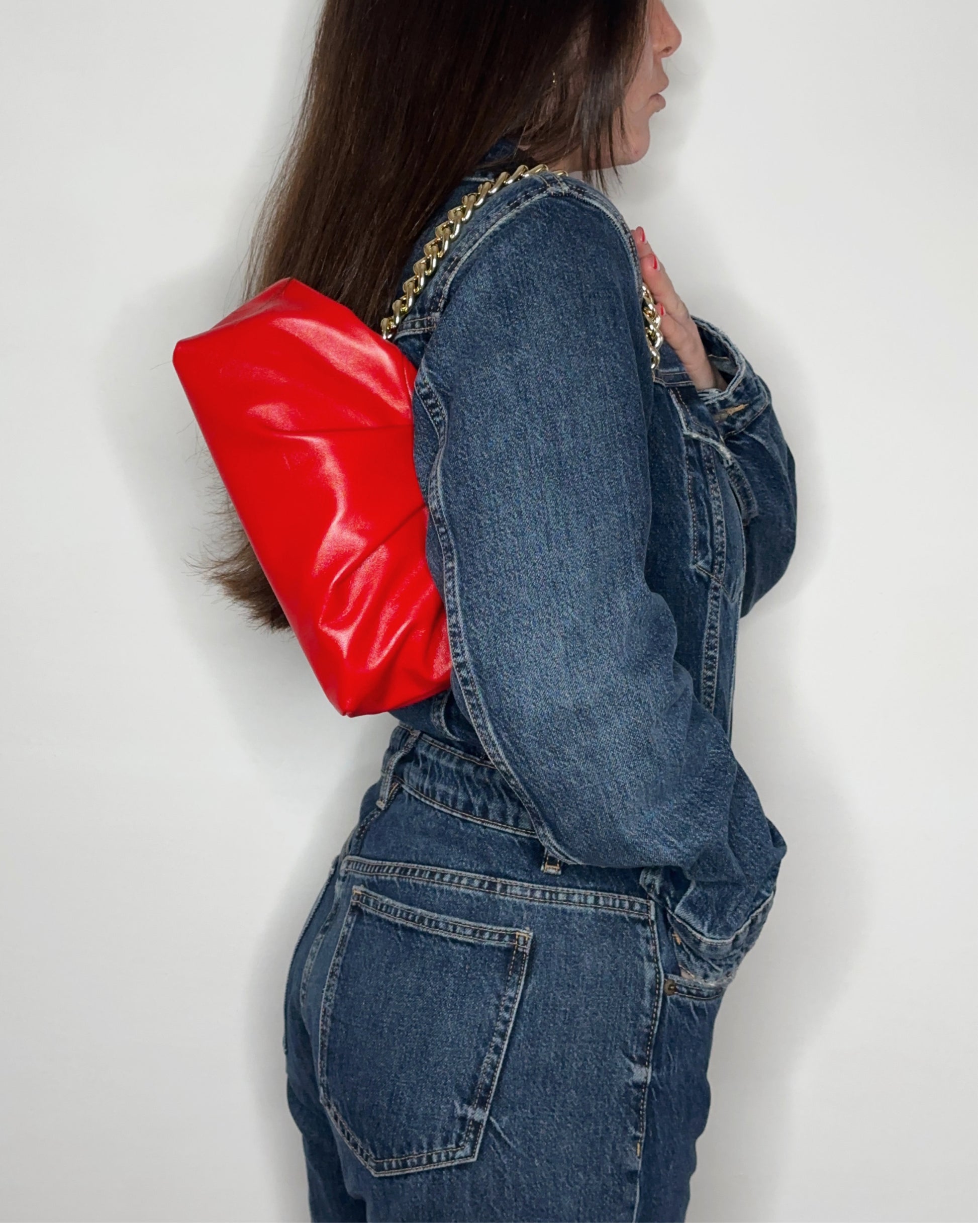 Mini Puffy Bag Rosso Corallo in pelle a spalla Ruj Heritage