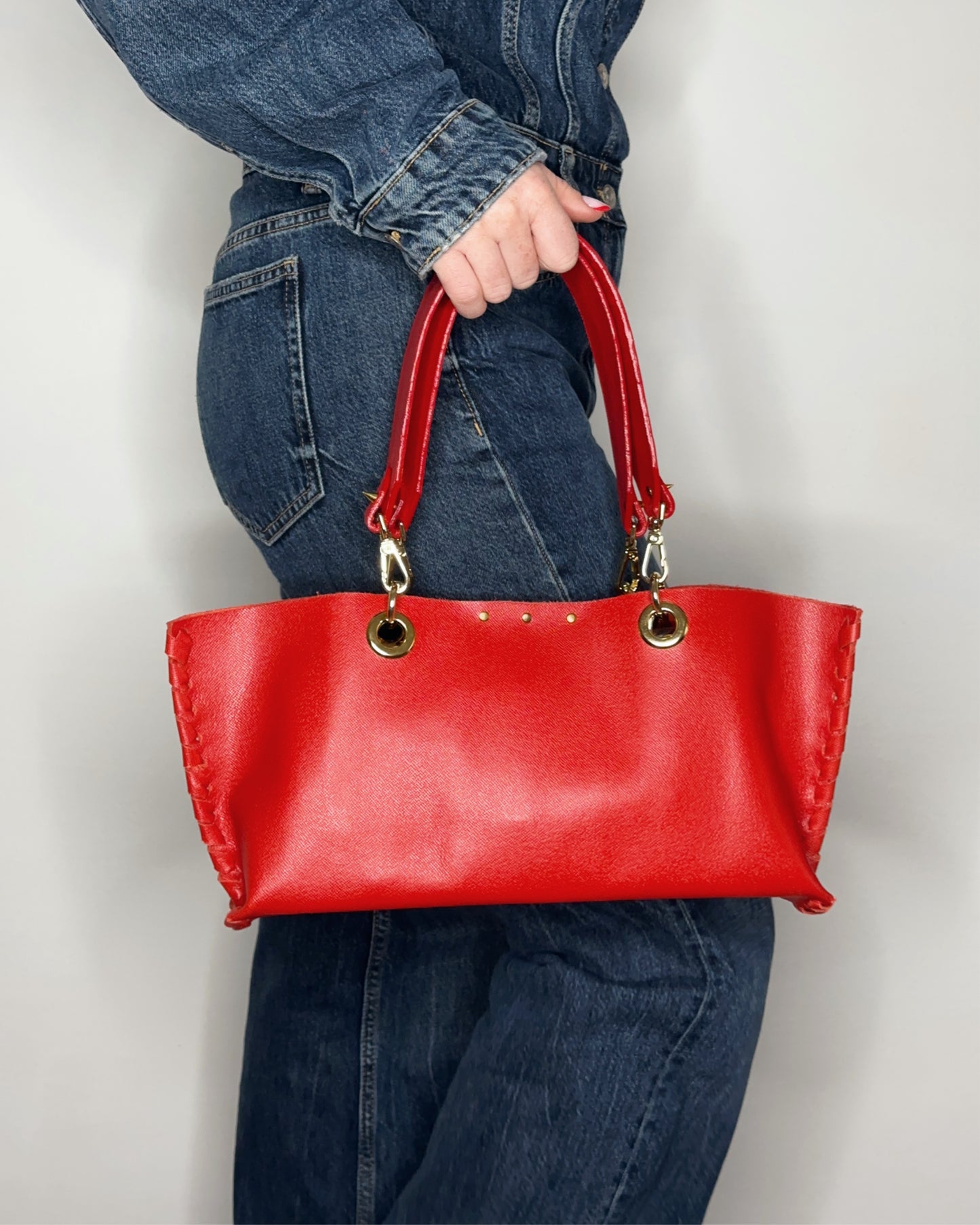 Borsa Mini Picnic rosso in pelle indossata a mano Ruj Heritage