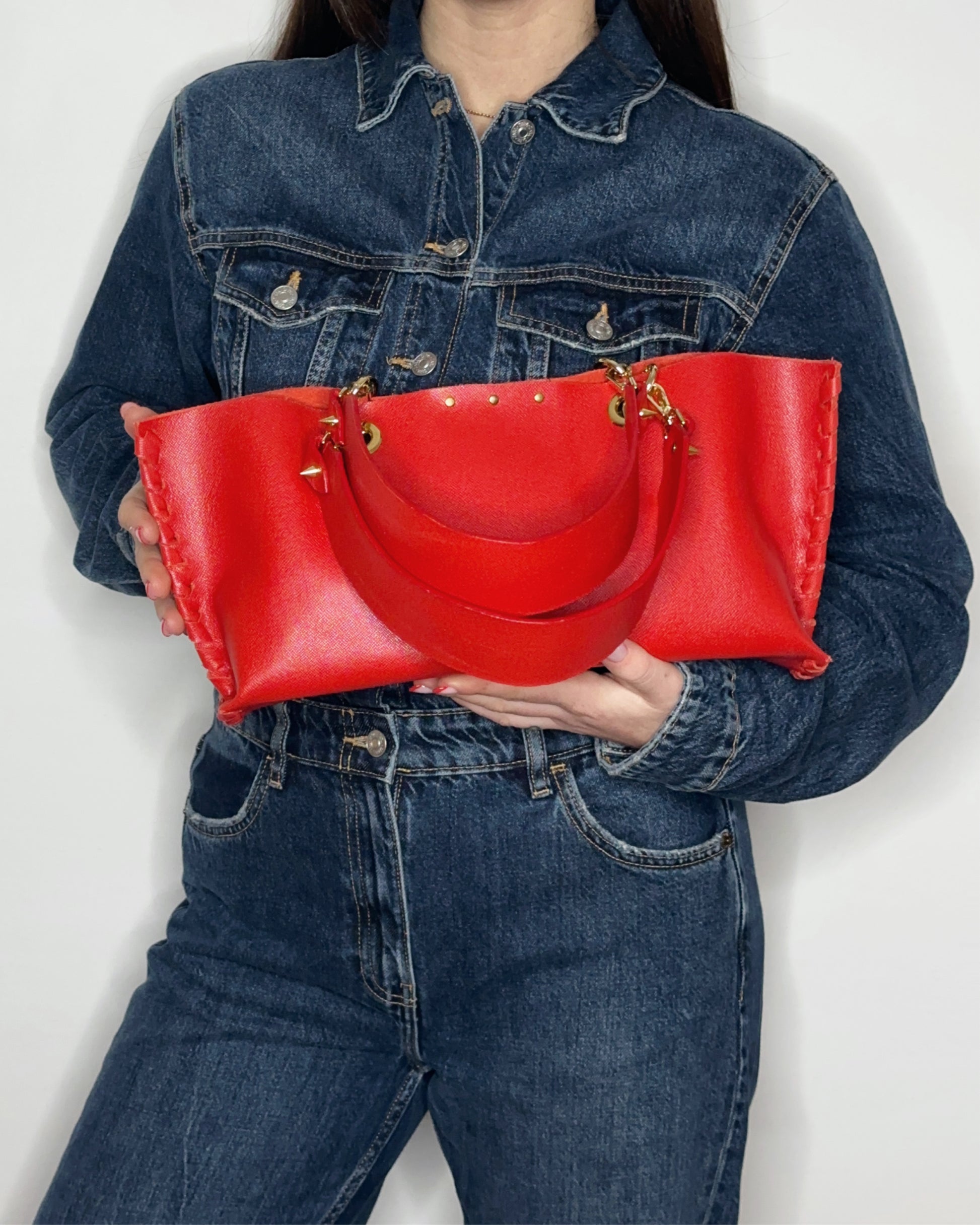 Borsa Mini Picnic rosso in pelle a mano Ruj Heritage