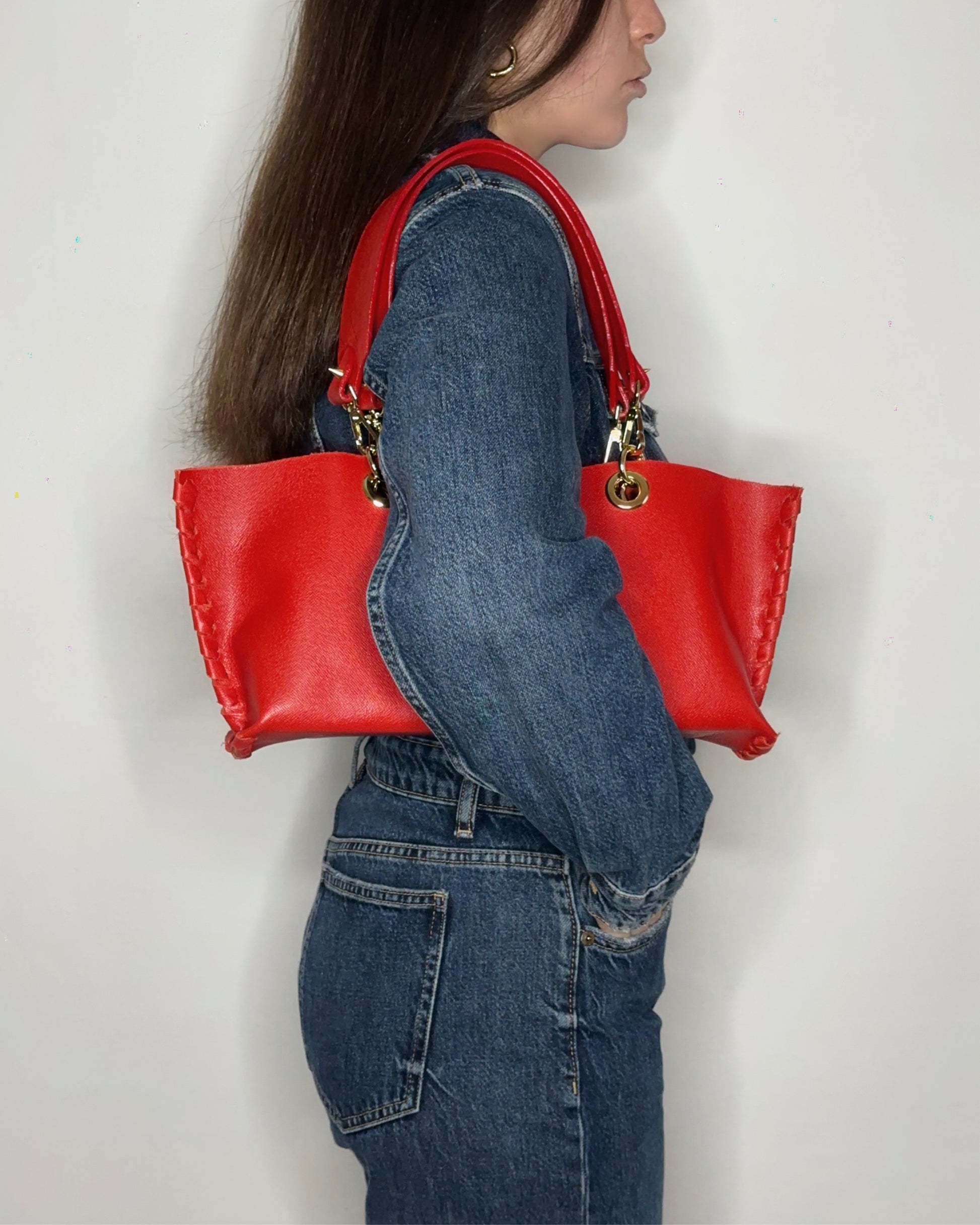 Borsa Mini Picnic rosso in pelle a spalla lato Ruj Heritage