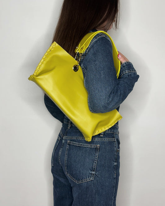 Borsa Mini Picnic Lime in pelle indossata Ruj Heritage